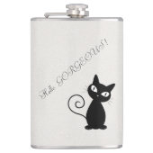 Quirky Whimsical Black Cat Glittery Hello Gorgeous Flachmann (Vorderseite)