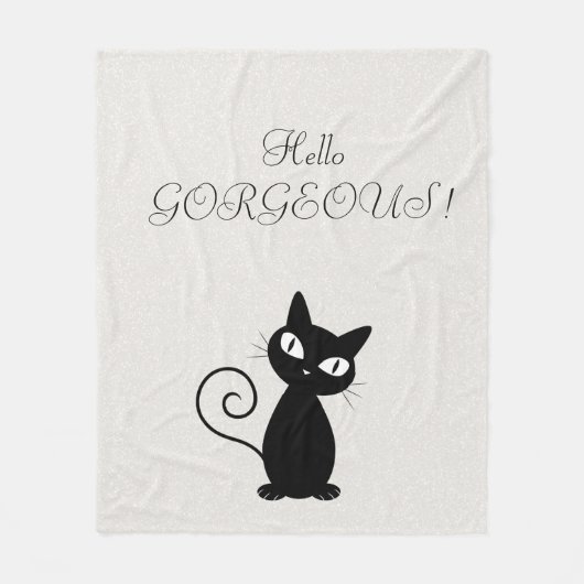Quirky Whimsical Black Cat Glittery Hello Gorgeous Fleecedecke (Vorderseite)