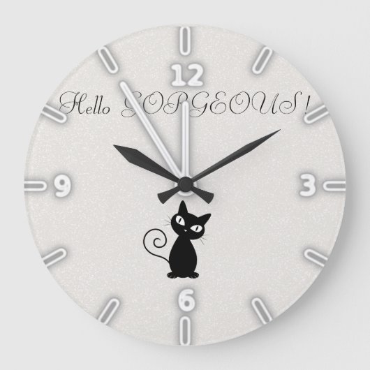 Quirky Whimsical Black Cat Glittery-Hello Gorgeous Große Wanduhr (Vorderseite)