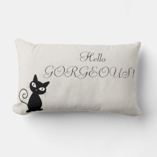 Quirky Whimsical Black Cat Glittery Hello Gorgeous Lendenkissen