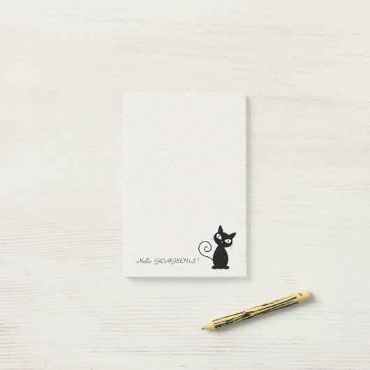 Quirky Whimsical Black Cat Glittery Hello Gorgeous Post-it Klebezettel (Auf Schreibtisch)