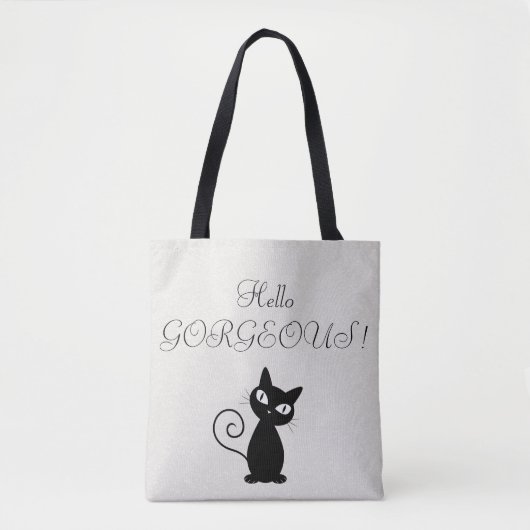 Quirky Whimsical Black Cat Glittery Hello Gorgeous Tasche (Vorderseite)