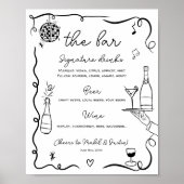 Quirky whimsical Black Hand Drawn Wedding Bar Poster (Vorne)