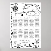 Quirky whimsical black Wedding Seating Chart Poster (Vorne)