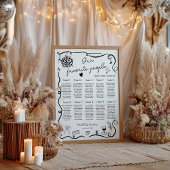 Quirky whimsical black Wedding Seating Chart Poster