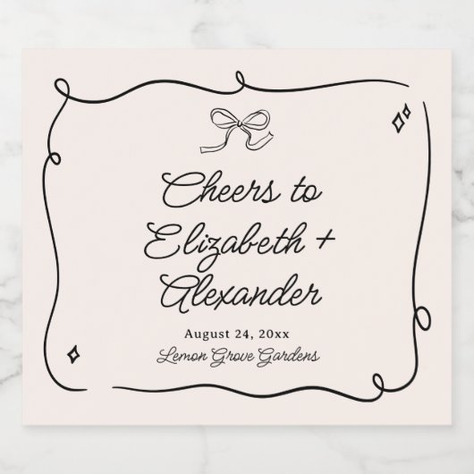 Quirky & Whimsical Bow Wedding Schaumweinetikett (Einzelnes Label)