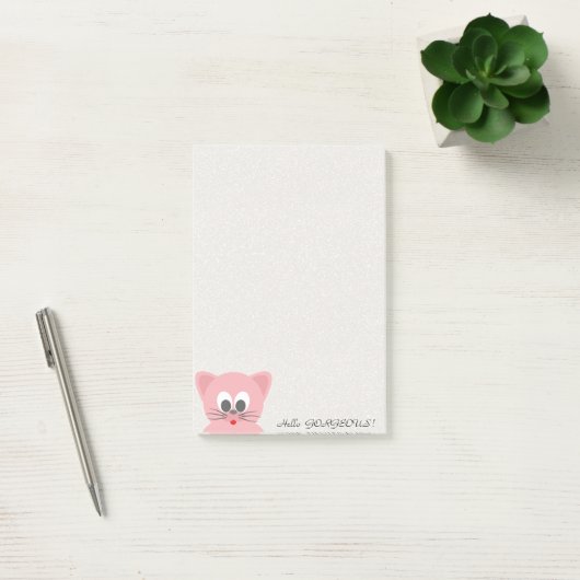 Quirky Whimsical Cat Glittery-Hello Gorgeous Post-it Klebezettel (Büro)
