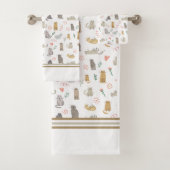 Quirky Whimsical Cats Muster Illustration Badhandtuch Set (Insitu)