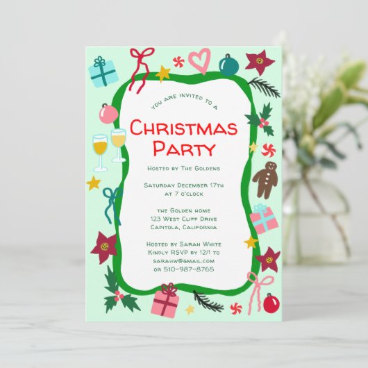Quirky Whimsical Christmas Party CUSTOM Einladung (Stehend Vorderseite)