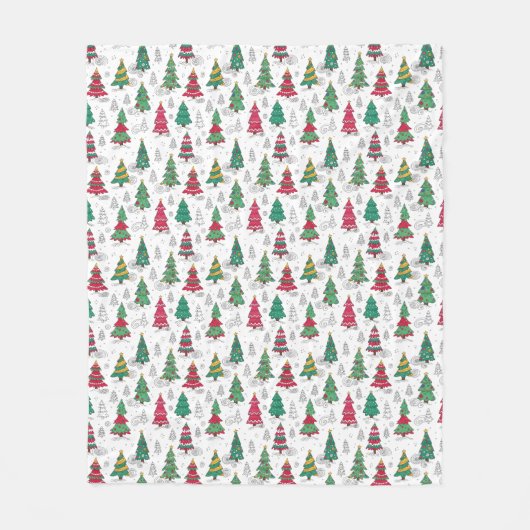 Quirky Whimsical Decorated Christmas Trees Doodles Fleecedecke (Vorderseite)
