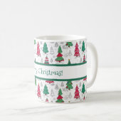 Quirky Whimsical Decorated Christmas Trees Doodles Kaffeetasse (VorderseiteRechts)
