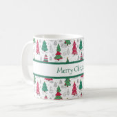 Quirky Whimsical Decorated Christmas Trees Doodles Kaffeetasse (Vorderseite Links)