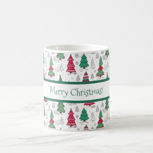 Quirky Whimsical Decorated Christmas Trees Doodles Kaffeetasse (Mittel)