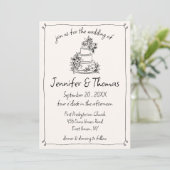 Quirky Whimsical Hand Drawn Cake Doodle Hochzeit Einladung (Stehend Vorderseite)