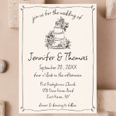 Quirky Whimsical Hand Drawn Cake Doodle Hochzeit Einladung