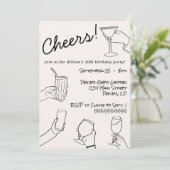 Quirky Whimsical Hand Drawn Cheers Party Einladung (Stehend Vorderseite)