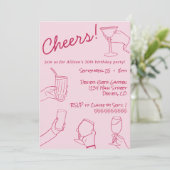 Quirky Whimsical Hand Drawn Cheers Party Einladung (Stehend Vorderseite)