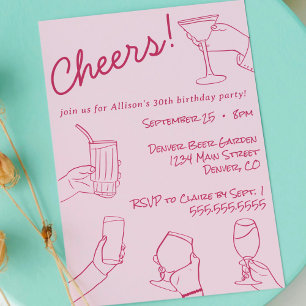 Quirky Whimsical Hand Drawn Cheers Party Einladung