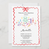 Quirky Whimsical Hand Drawn Doodle Baby Dusche Einladung (Vorderseite)