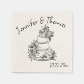 Quirky Whimsical Hand Drawn Doodle Cake Wedding Serviette (Vorderseite)