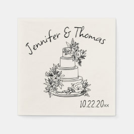 Quirky Whimsical Hand Drawn Doodle Cake Wedding Serviette