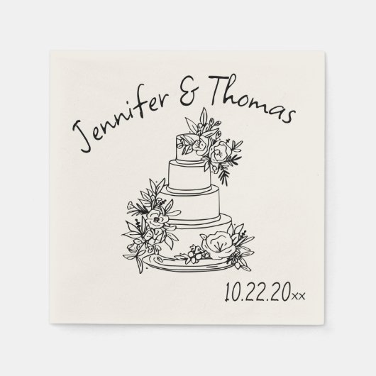 Quirky Whimsical Hand Drawn Doodle Cake Wedding Serviette (Vorderseite)