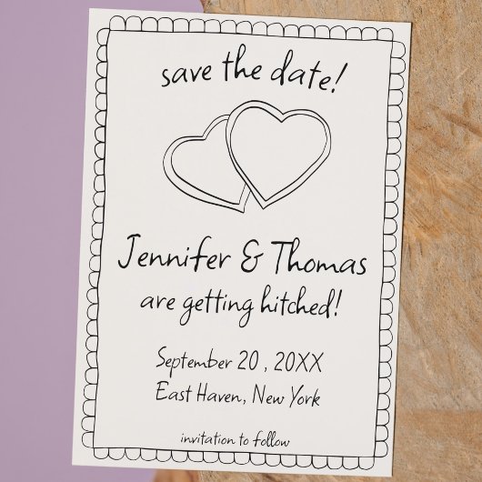 Quirky Whimsical Hand Drawn Doodle Save the Date Einladung