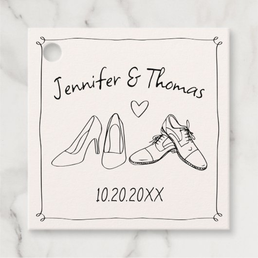 Quirky Whimsical Hand Drawn Doodle Shoes Hochzeit Geschenkanhänger (Vorderseite)