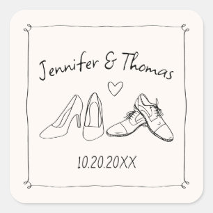 Quirky Whimsical Hand Drawn Doodle Shoes Hochzeit Quadratischer Aufkleber