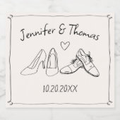 Quirky Whimsical Hand Drawn Doodle Shoes Hochzeit Schaumweinetikett (Einzelnes Label)