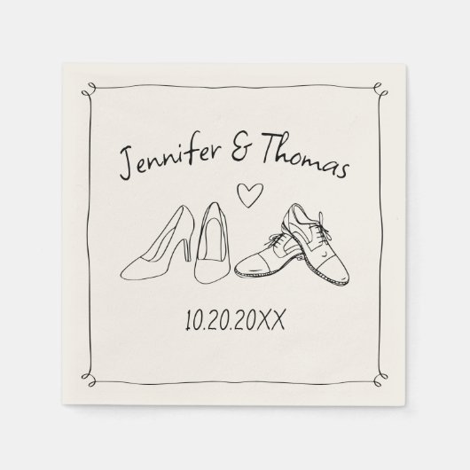Quirky Whimsical Hand Drawn Doodle Shoes Hochzeit Serviette (Vorderseite)