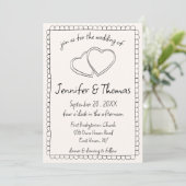 Quirky Whimsical Hand Drawn Heart Wedding Einladung (Stehend Vorderseite)