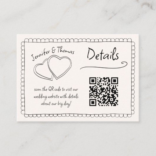 Quirky Whimsical Hand Drawn Wedding QR Code Detail Begleitkarte (Vorderseite)