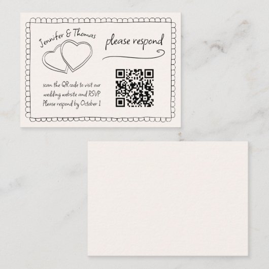 Quirky Whimsical Hand Drawn Wedding QR Code UAWG Begleitkarte (Vorne/Hinten)