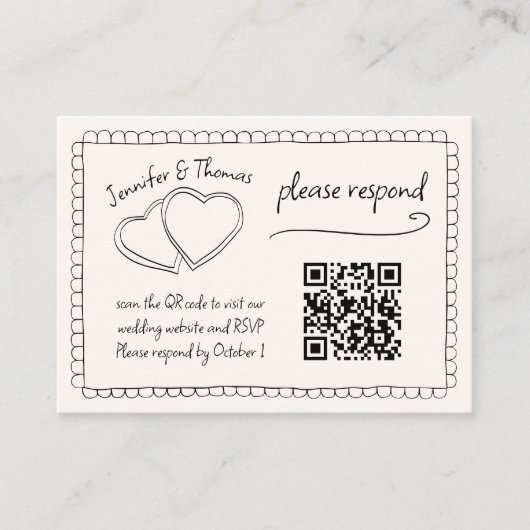 Quirky Whimsical Hand Drawn Wedding QR Code UAWG Begleitkarte (Vorderseite)