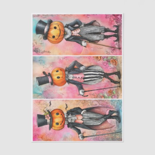 Quirky Whimsical Pumpkin Men, Pink EG3L Decoupage Seidenpapier (Vorderseite)