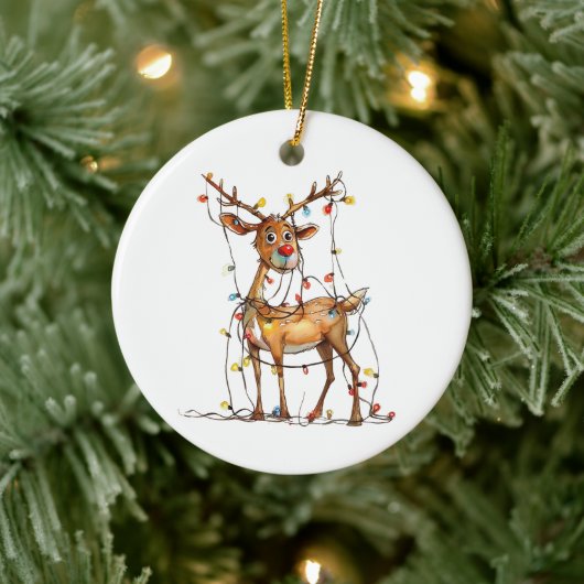 Quirky Whimsical Red Nosed Rentier mit Licht Keramik Ornament (Baum)