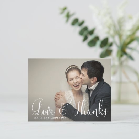 Quirky Whimsical Script Wedding Danke Postcard Postkarte (Stehend Vorderseite)
