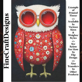 Quirky Whimsy Red Floral Owl & Specs BT7 Decoupage Seidenpapier