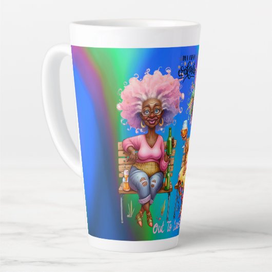 Quirky Wine Lady, aber First Latte Tasse (Linke Ecke)