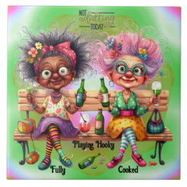 Quirky Wine Ladys Adulting Keramik Tile Fliese