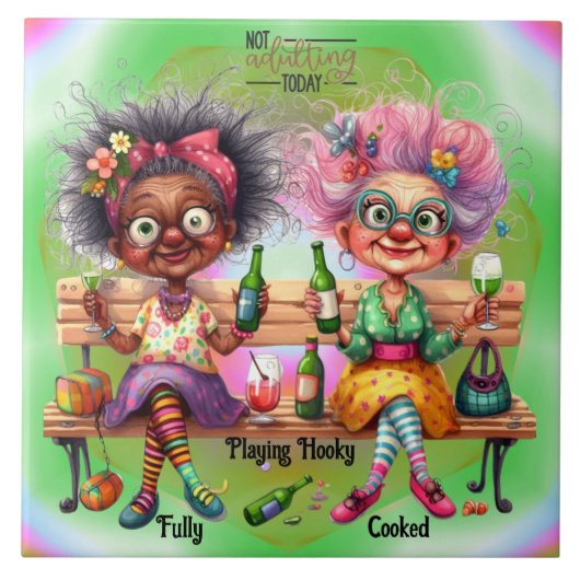 Quirky Wine Ladys Adulting Keramik Tile Fliese (Vorderseite)