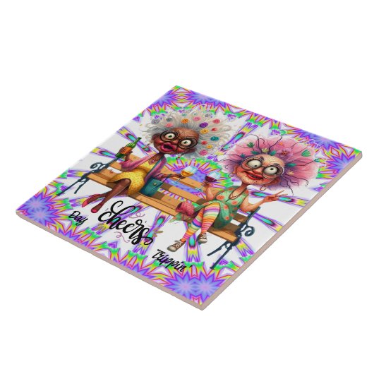 Quirky Wine Ladys Cheer Keramik Tile Fliese (Seite)