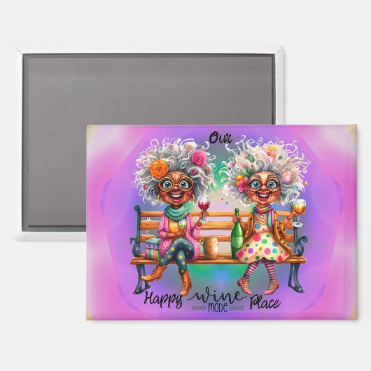 Quirky Wine Ladys Happy Place Magnet (Vorderseite/Rückseite)