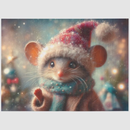 Quirky Winter Mouse in festem Hutdekoupage Seidenpapier (Vorderseite)