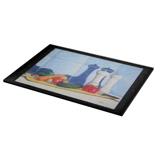 quirlige Stillleben-Malerei von Vegatables Schneidebrett (Ecke)