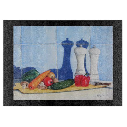 quirlige Stillleben-Malerei von Vegatables Schneidebrett (Vorderseite)