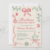 Quirly Red Green Illustration Weihnachtscocktail Einladung (Vorderseite)
