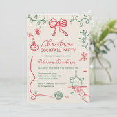 Quirly Red Green Illustration Weihnachtscocktail Einladung (Stehend Vorderseite)