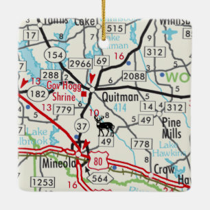 Quitman TX Road Map Keramikornament
